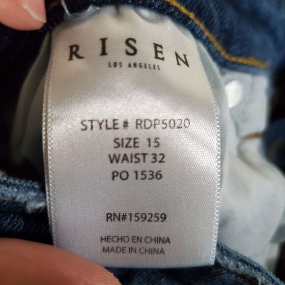 Risen Jeans Womens Jeans Size 15/32 Blue Distressed Flare Frayed Hem Stretch - Picture 3 of 11